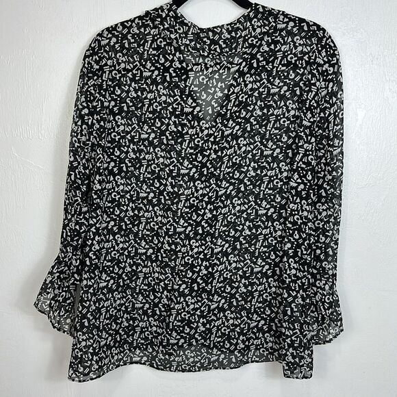 Chic Abstract Print Black And White 7/8 Length Top Blouse Size M - Picture 4 of 8